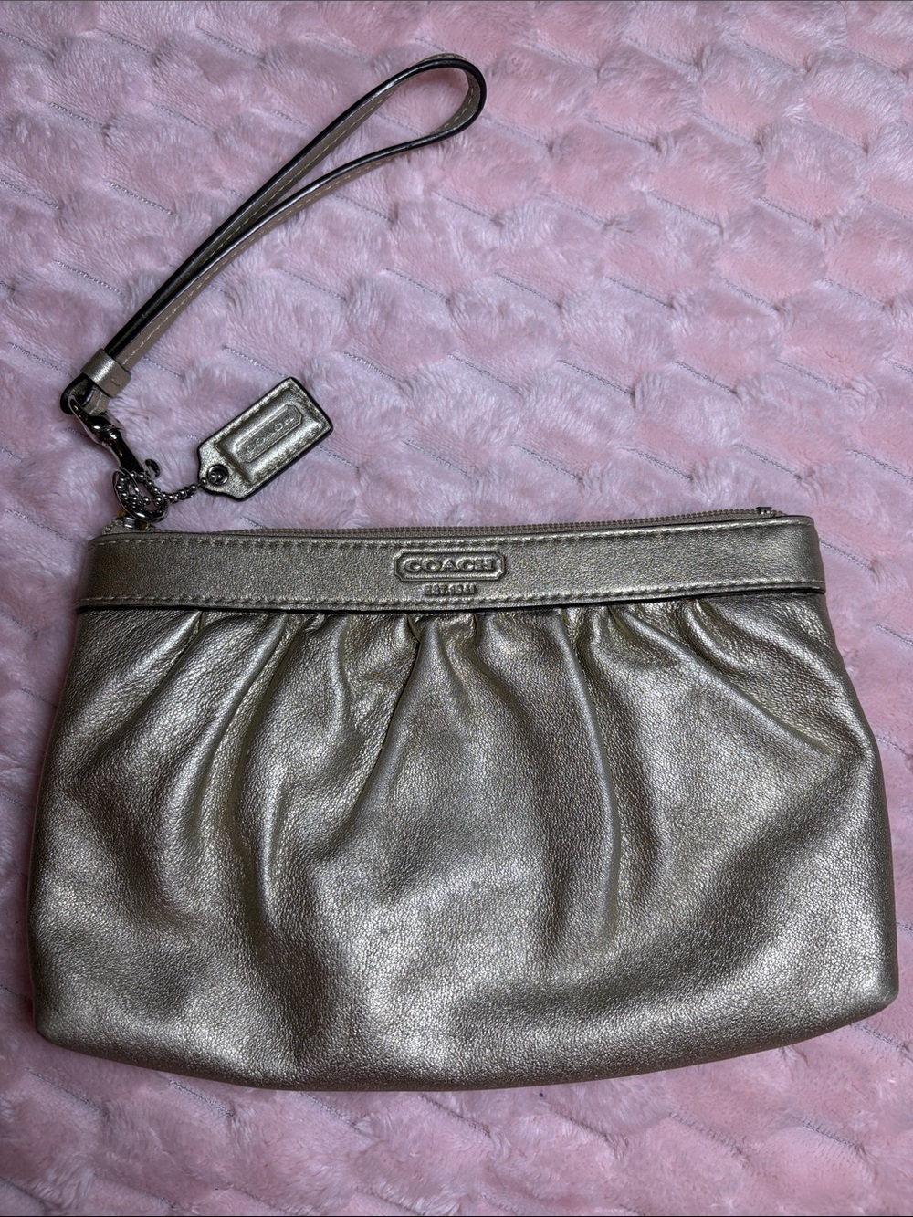 Y2K Coach Metallic Wristlet Zip Pouch Wallet